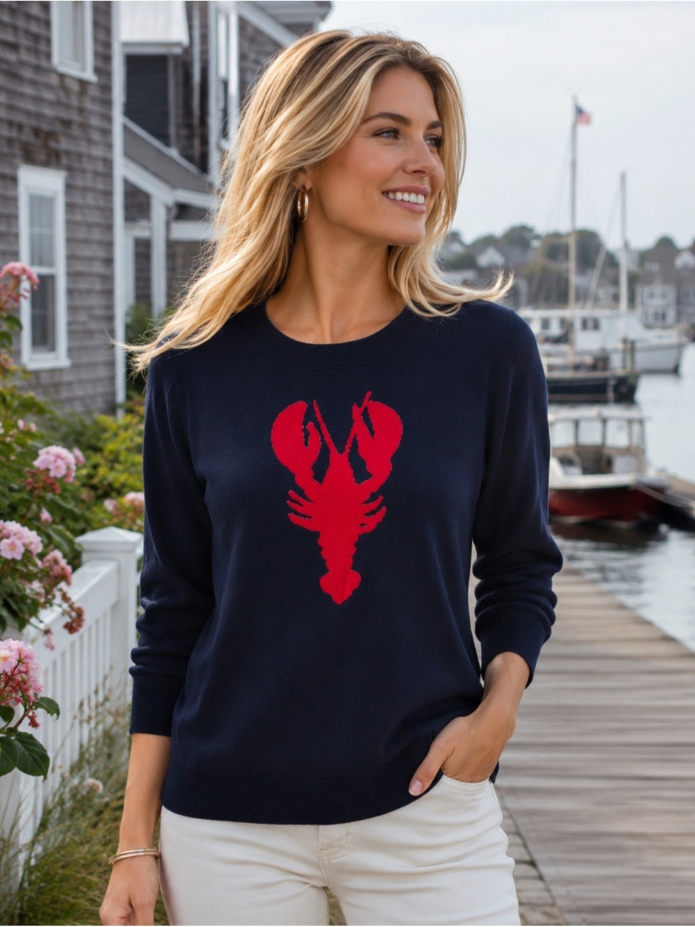 🦞 J. Crew Lobster Crewneck Sweater – Coastal Nautical Knit Pullover | Size M